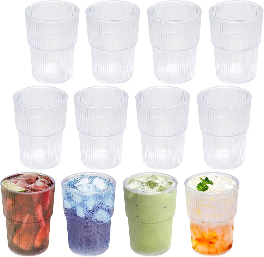 HIGIINC 17OZ Ribbed Plastic Cups Reusable Unbreakable Plastic Drinking Glasses, Stackable Plastic... | Amazon (US)