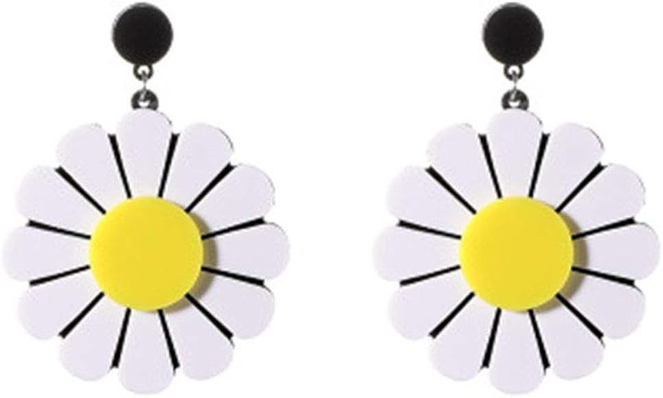 Acrylic Daisy Flower Dangle Earrings Geometric Black Disc Blossom Sunflower Drop Earrings for Wom... | Amazon (US)