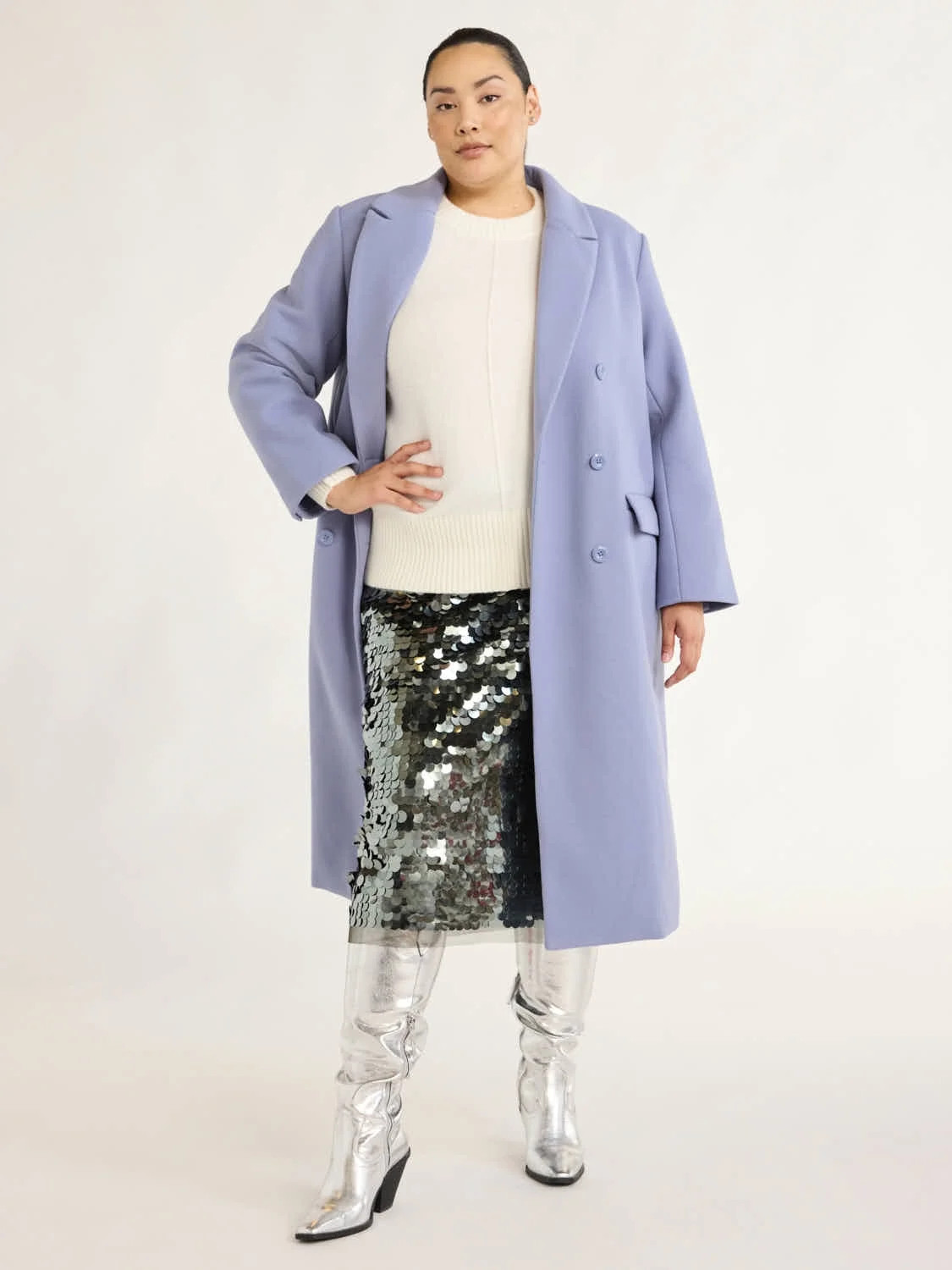 Scoop Women's & Women's Plus Faux Wool Oversized Double Breasted Coat, Sizes XS-4X | Walmart (US)