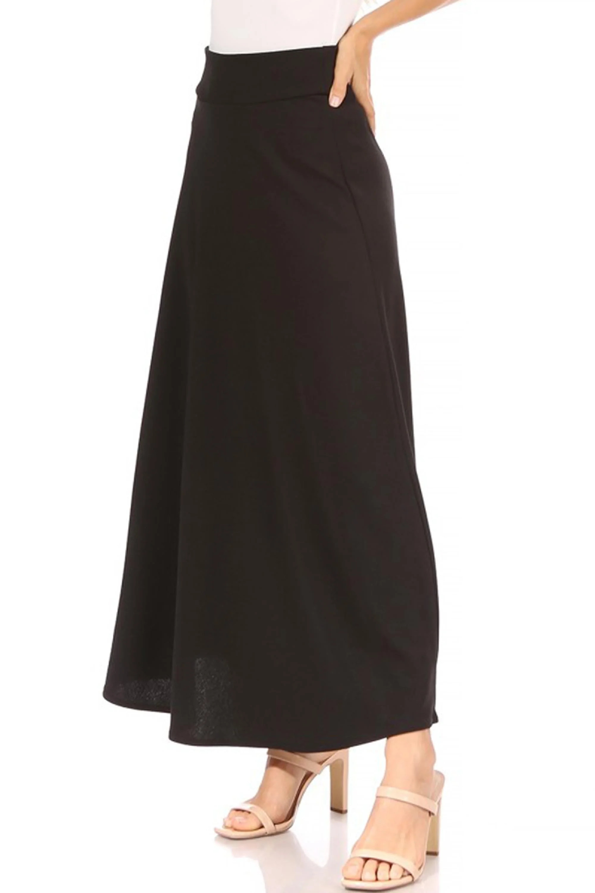 Women's Casual Solid Flare A-line Midi Skirt with Elastic Waistband | Walmart (US)