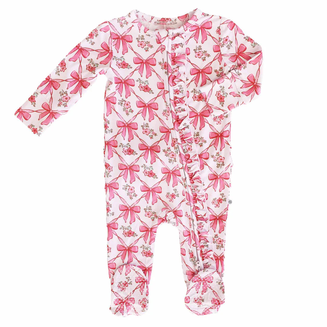 Bow Besties Ruffle Zipper Footie | Caden Lane