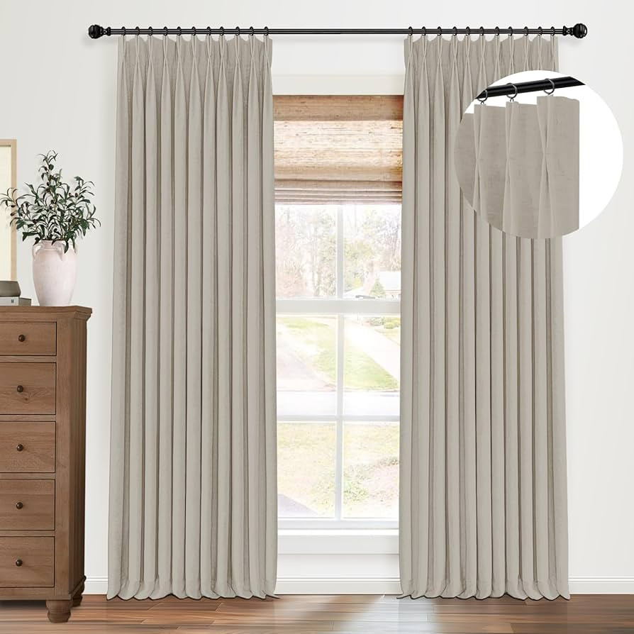 Linen Pinch Pleated Curtains 100% Blackout Curtains Pinch Pleat Curtains 95 Inches Long 2 Panels ... | Amazon (US)