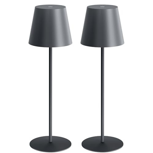 uuffoo 2 Pack Cordless Table Lamp Rechargeable 5000mAH Battery Operated Lights Touch Control LED Portable Desk Lamps 3 Color Dimming for Outdoor Coffee Bedroom Kitchen (Gray) | Amazon (US)