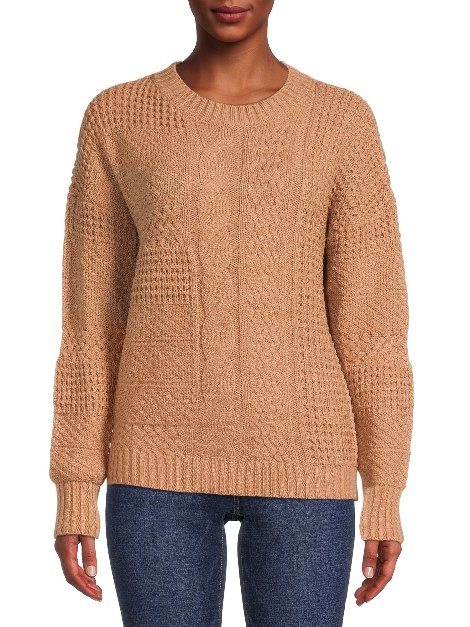Time and Tru Women's Mixed Stitch Crewneck Sweater | Walmart (US)