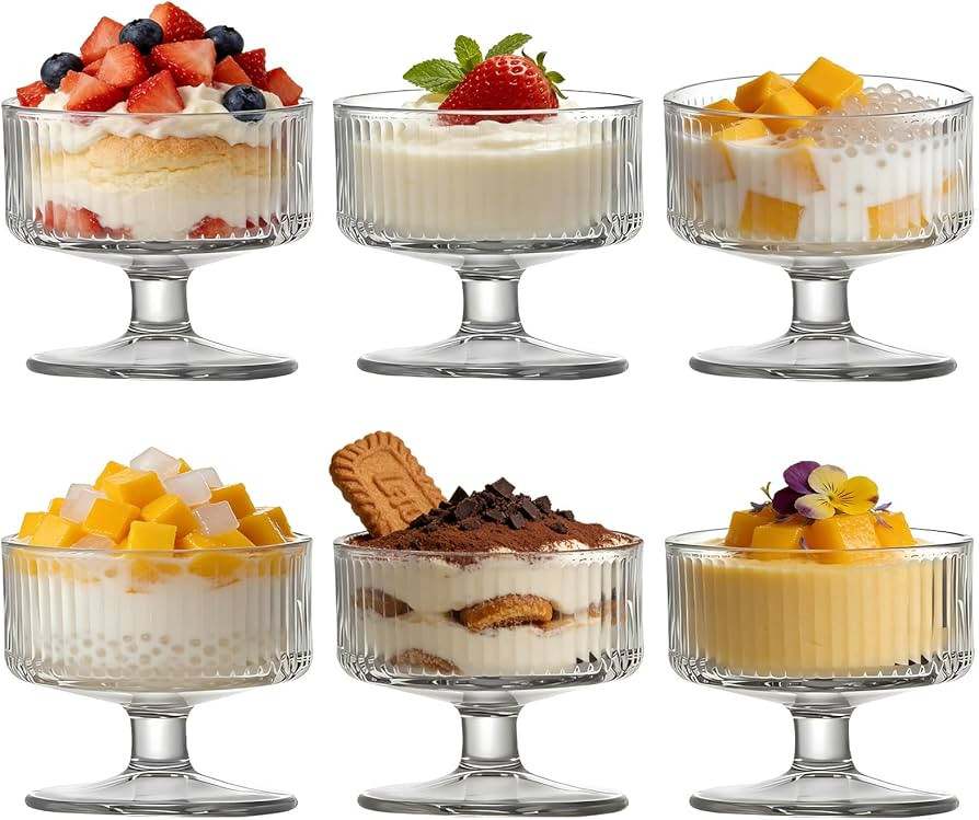 Set of 6 Glass Dessert Bowls, 6.09oz Stylish Stemmed Bowls, Perfect for Fruit Salads, Puddings an... | Amazon (US)