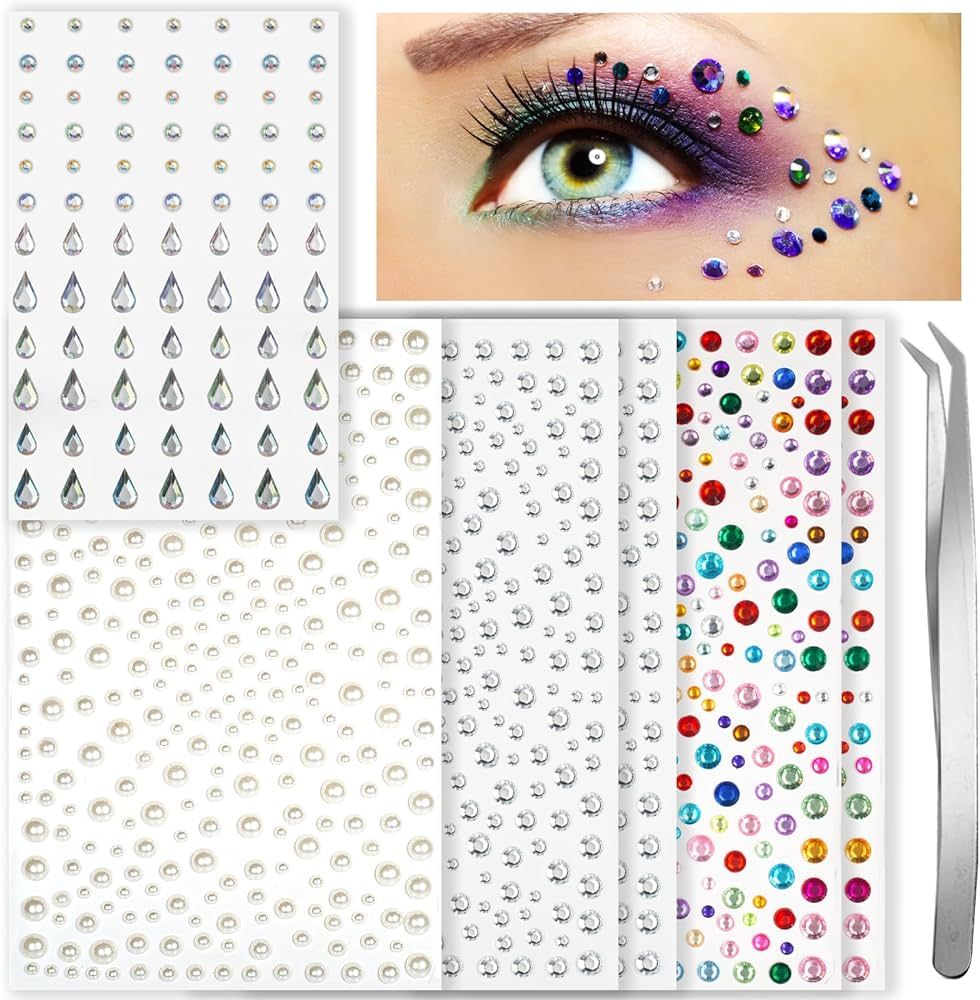 Pydeeirom Face Gems Face Rhinestones for Makeup Self Adhesive Face Jewels, Hair Gems, Hair Jewels... | Amazon (US)