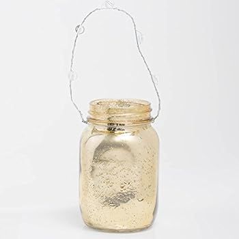 Richland Small Mercury Hanging Mason Jar with Clear Bead Handle - Metallic Gold Set of 6 | Amazon (US)