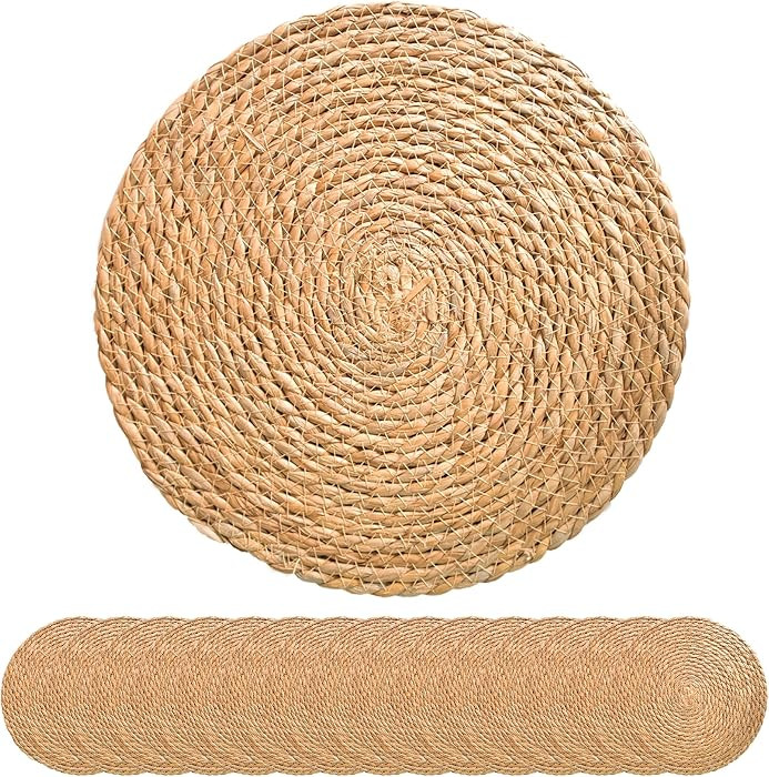 13 Inch Round Woven Plate Placemats Set of 15, Farmhouse Rustic Straw Braided Chargers Place Mats... | Amazon (US)
