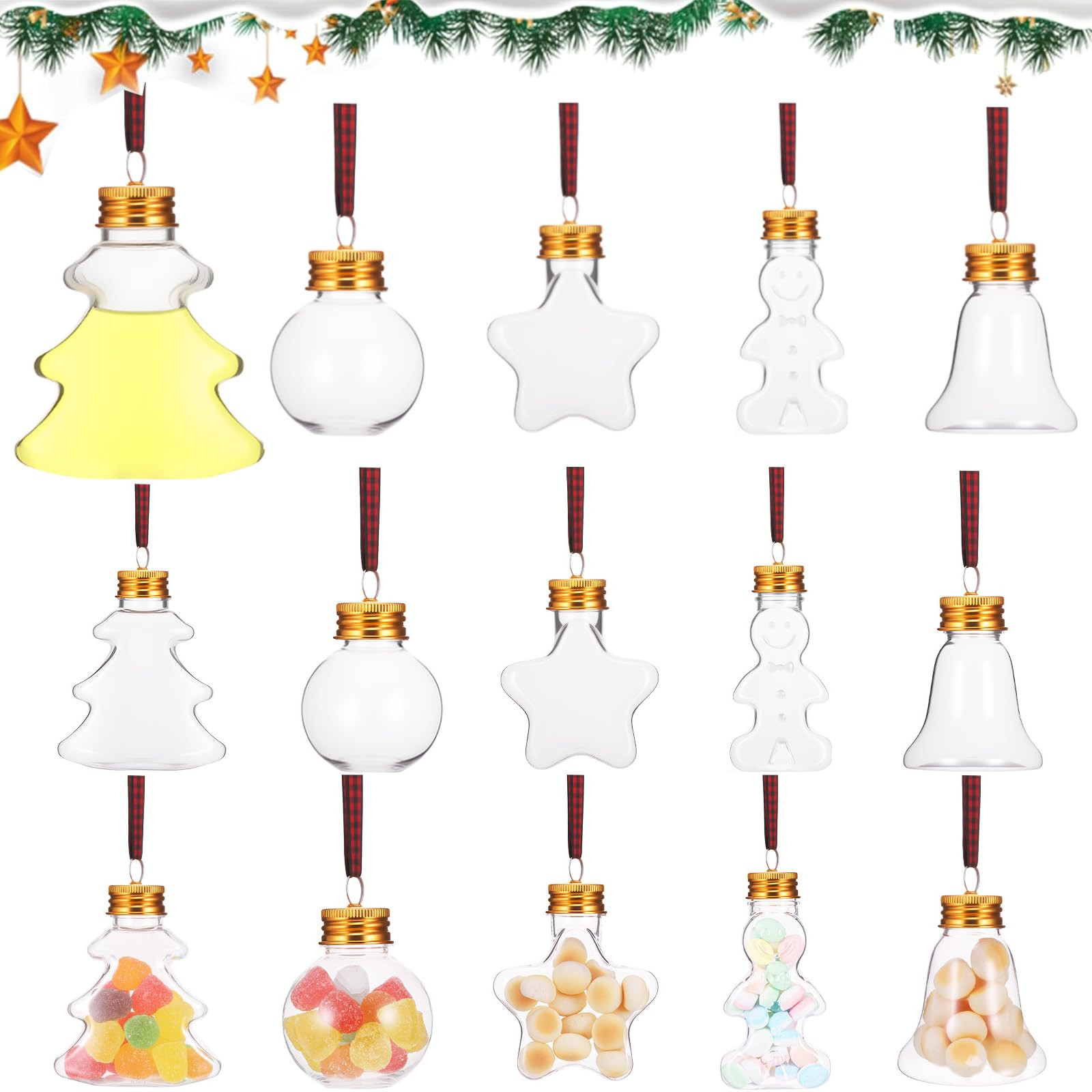 15 Stück Weihnachtsflaschen zum Befüllen, 50ml Transparente Weihnachtskugeln aus Kunststoff mit... | Amazon (DE)