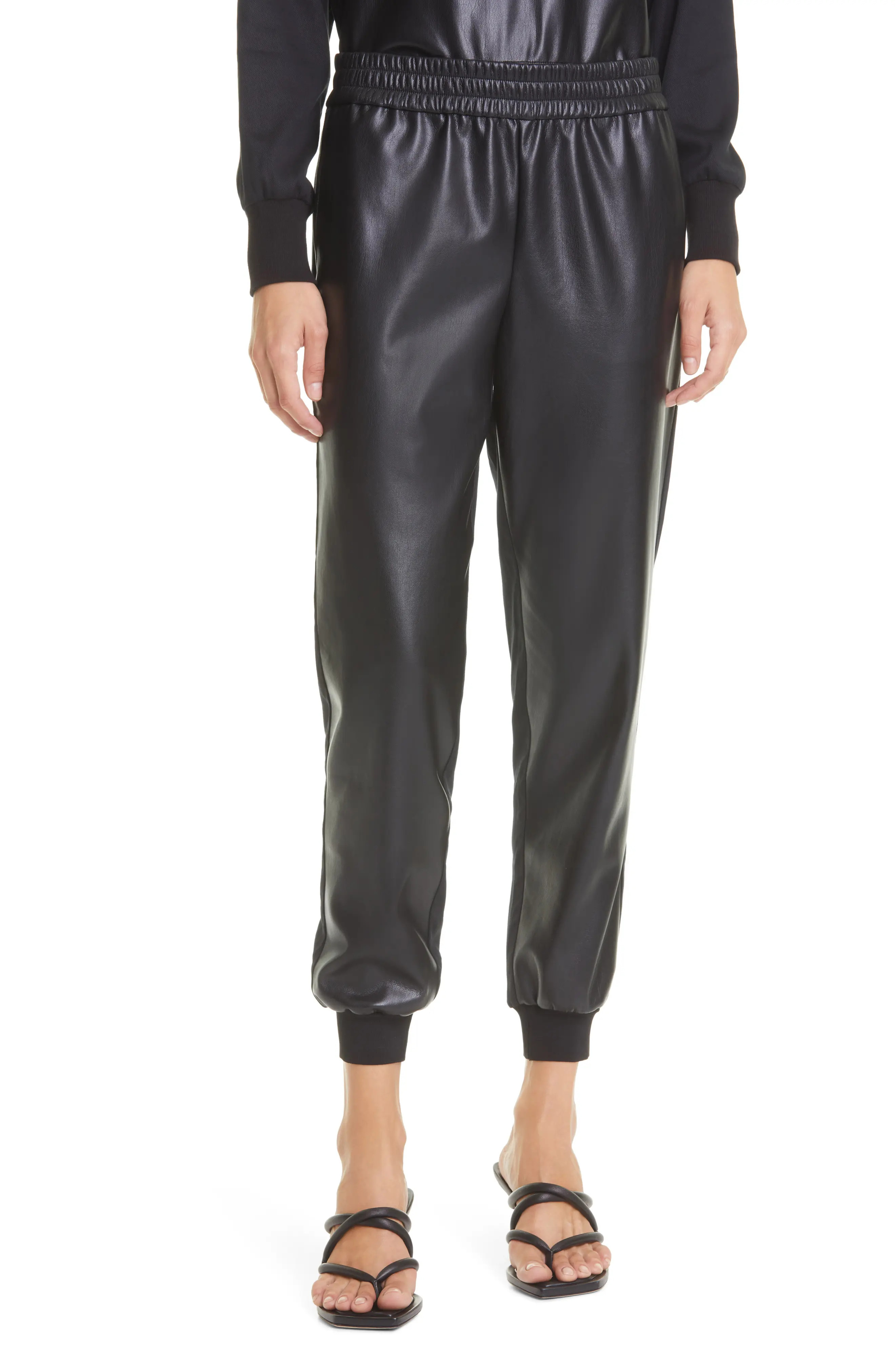 Alice + Olivia Pete Faux Leather Jogger Pants in Black at Nordstrom, Size Large R | Nordstrom