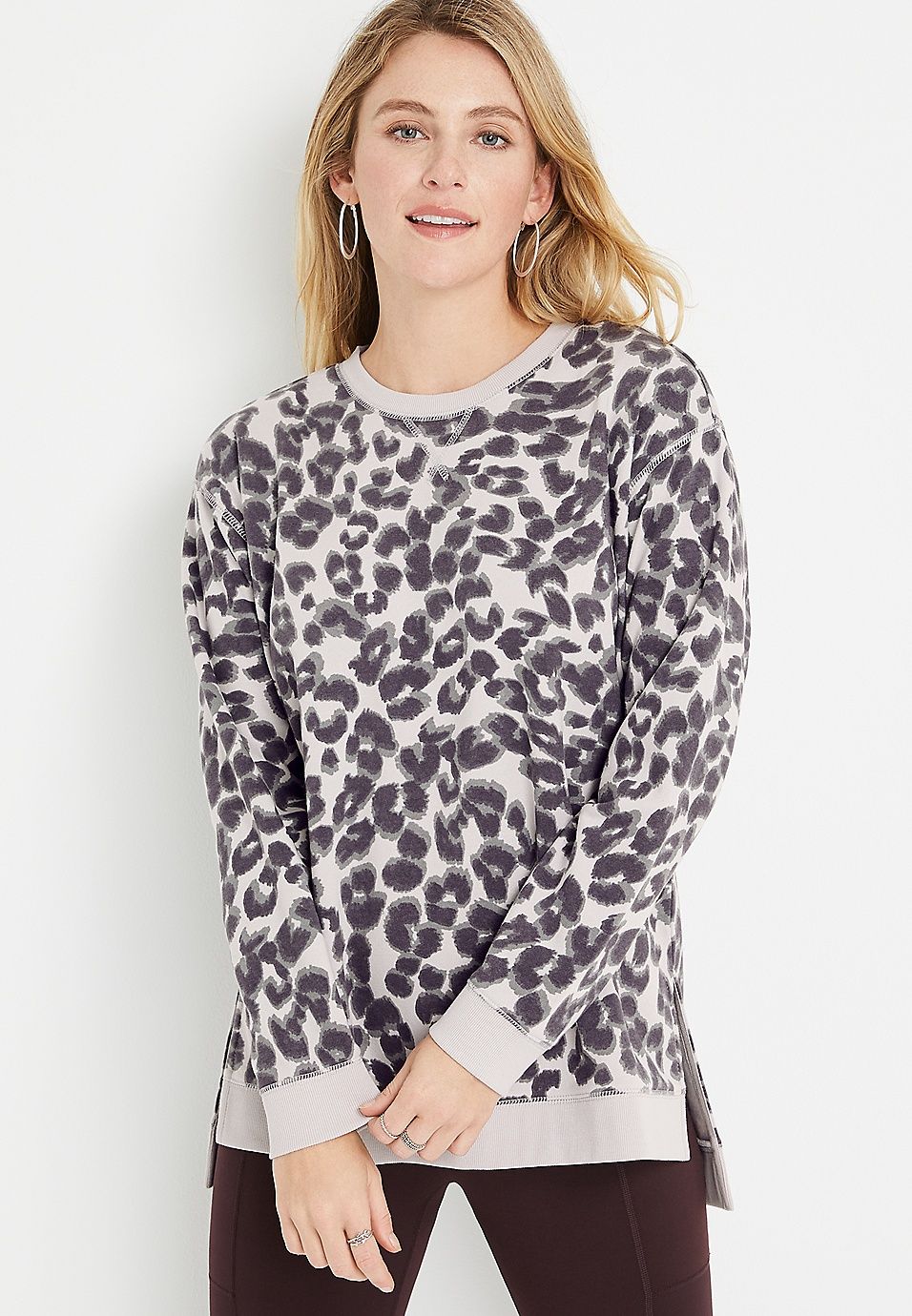 Willowsoft Gray Leopard Tunic Sweatshirt | Maurices