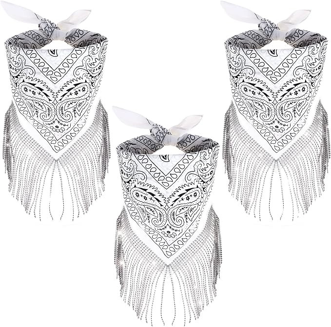 Ujuuu 3 Pieces Disco Fringed Bandana Disco Cowgirl Bachelorette Bandanas Disco Party Bandana For ... | Amazon (US)
