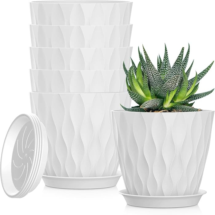 5 Inch Planter Pots, 6 Pack Indoor Planters, Small Flower Pots with Drainage Holes and Tray for S... | Amazon (US)