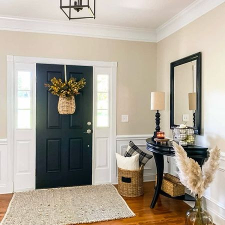 Decorate your foyer with beautiful initial accents, including a console table, mirror, basket with cozy, throw pillows and dried pompous grass displayed in a vase. 

#LTKFindsUnder100 #LTKStyleTip #LTKHome