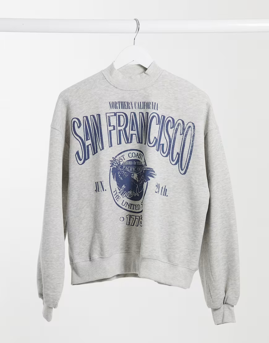 Bershka - Gråmeleret kollegie-sweatshirt med slogan | ASOS (Global)