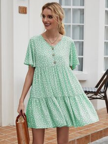 All Over Floral Button Front Smock Dress | SHEIN