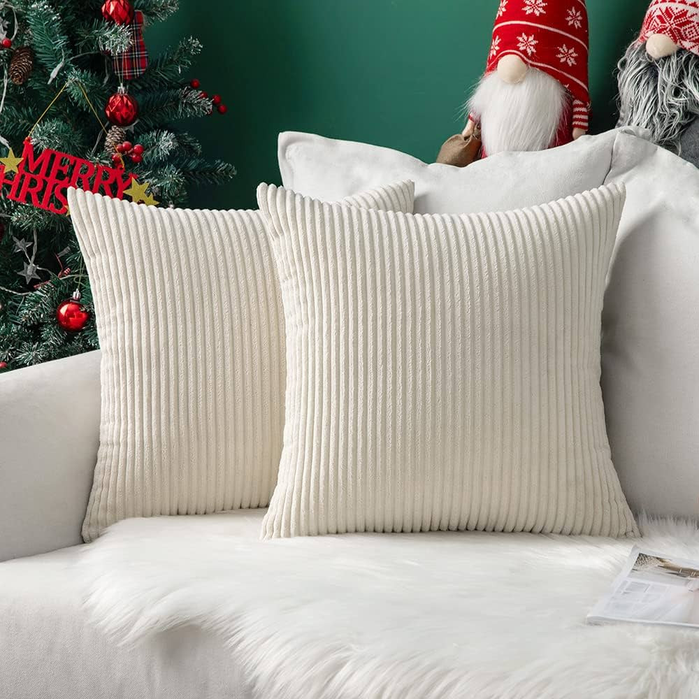 MIULEE Set of 2 Christmas Striped Corduroy Square Throw Pillow Case Soft Cushion Cover Sham Home ... | Amazon (UK)
