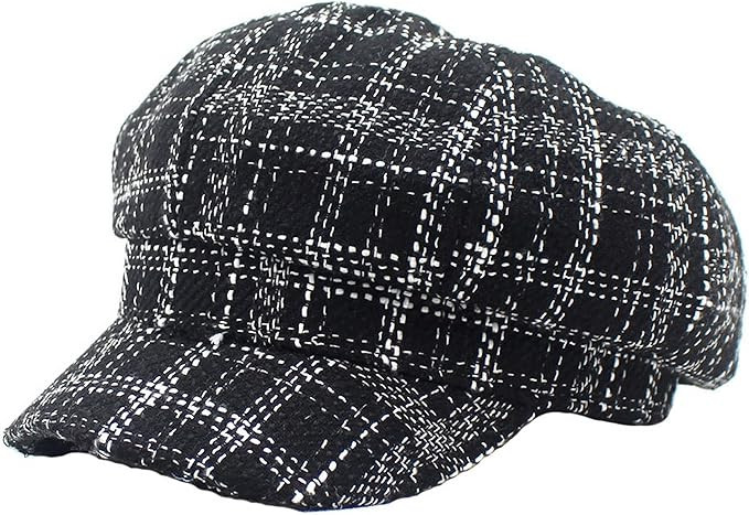 Women Newsboy Baker Boy Cap Warm Thick Grid Peaked Beret Cabbie Hat | Amazon (US)