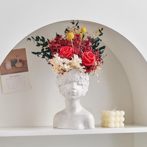 Ceramic White Face Vase Unique Lady Face Vases for Home Decor Modern Decorative Vase Centerpiece for Table Shelf Living Room Office Bedroom (Face Vase - A) | Amazon (US)