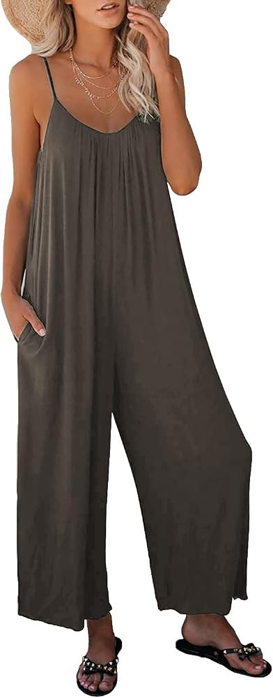 Women Casual Overalls Jumpsuits Loose Sleeveless Adjustable Spaghetti Strap Wide Leg Long Pants R... | Amazon (US)