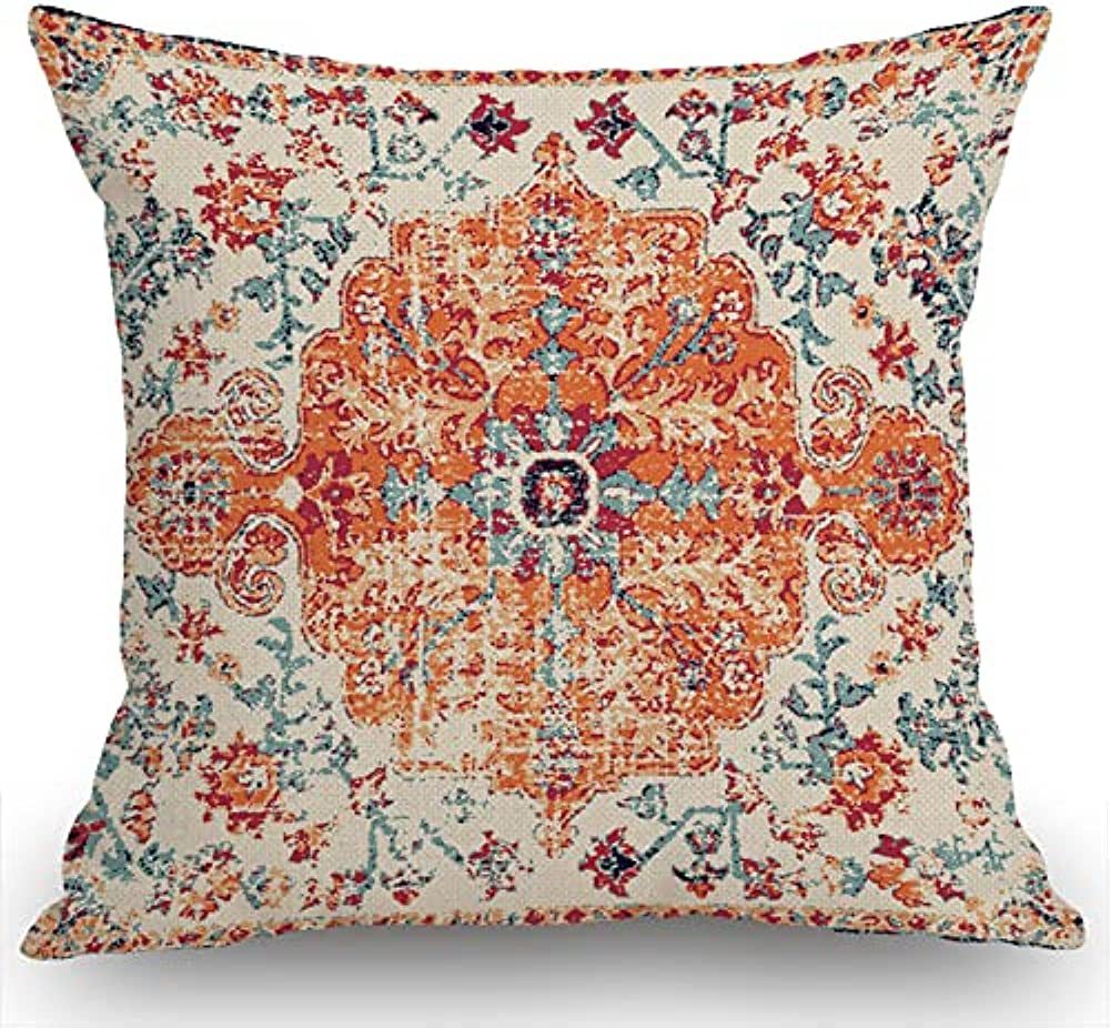Moslion Carpet Pattern Boho Style Ethnic Design Decorative Cotton Linen Throw Waist Pillow Case C... | Amazon (US)
