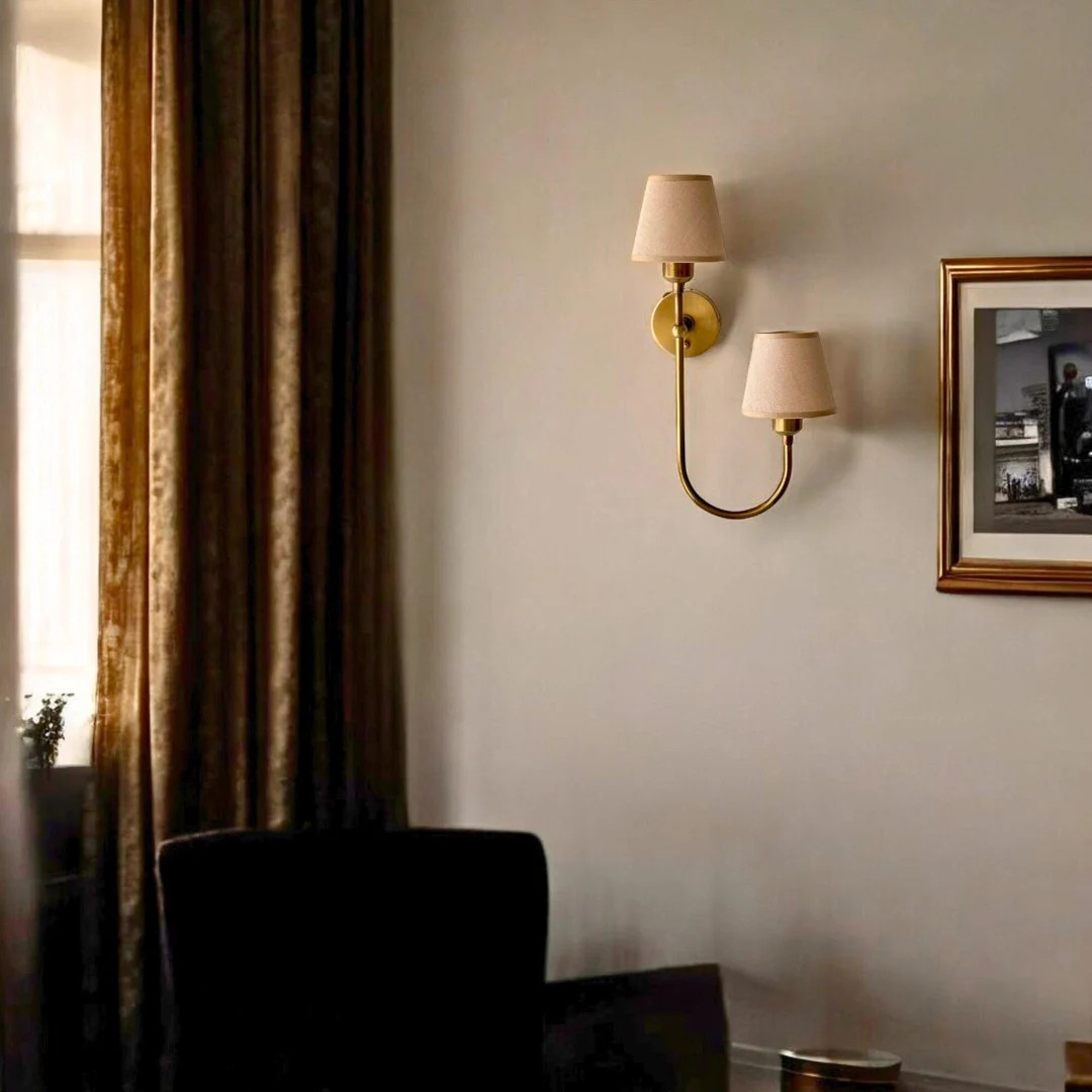 Aged Brass Wall Sconce, Vintage Wall Lamp, Linen Fabric Pair Wall Sconce - Stylish Dining Room Li... | Etsy (US)