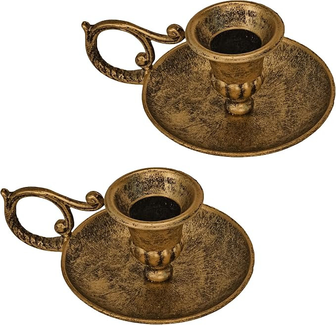 Vintage Gold Taper Candle Holders 2 Pack with Handle&Round Tray | Amazon (US)