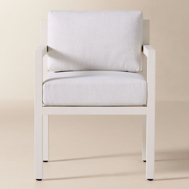 Bay Ivory Aluminum Outdoor Dining Armchair with Ivory Cushion | CB2