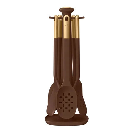 Beautiful 6-Piece Silicone Kitchen Utensil Tool Set with Rotating Rack, Chocolate by Drew Barrymore | Walmart (US)