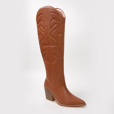 Berness Women's Anniston Embossed Stitching Western Knee-High Boots Camel 8 | Target