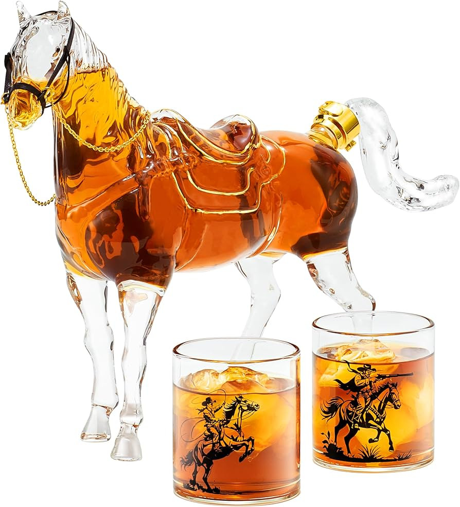 Kollea Birthday Gifts for Men Dad, Horse Whiskey Decanter Set with 2 Cowboy Glasses, Liquor Dispe... | Amazon (US)