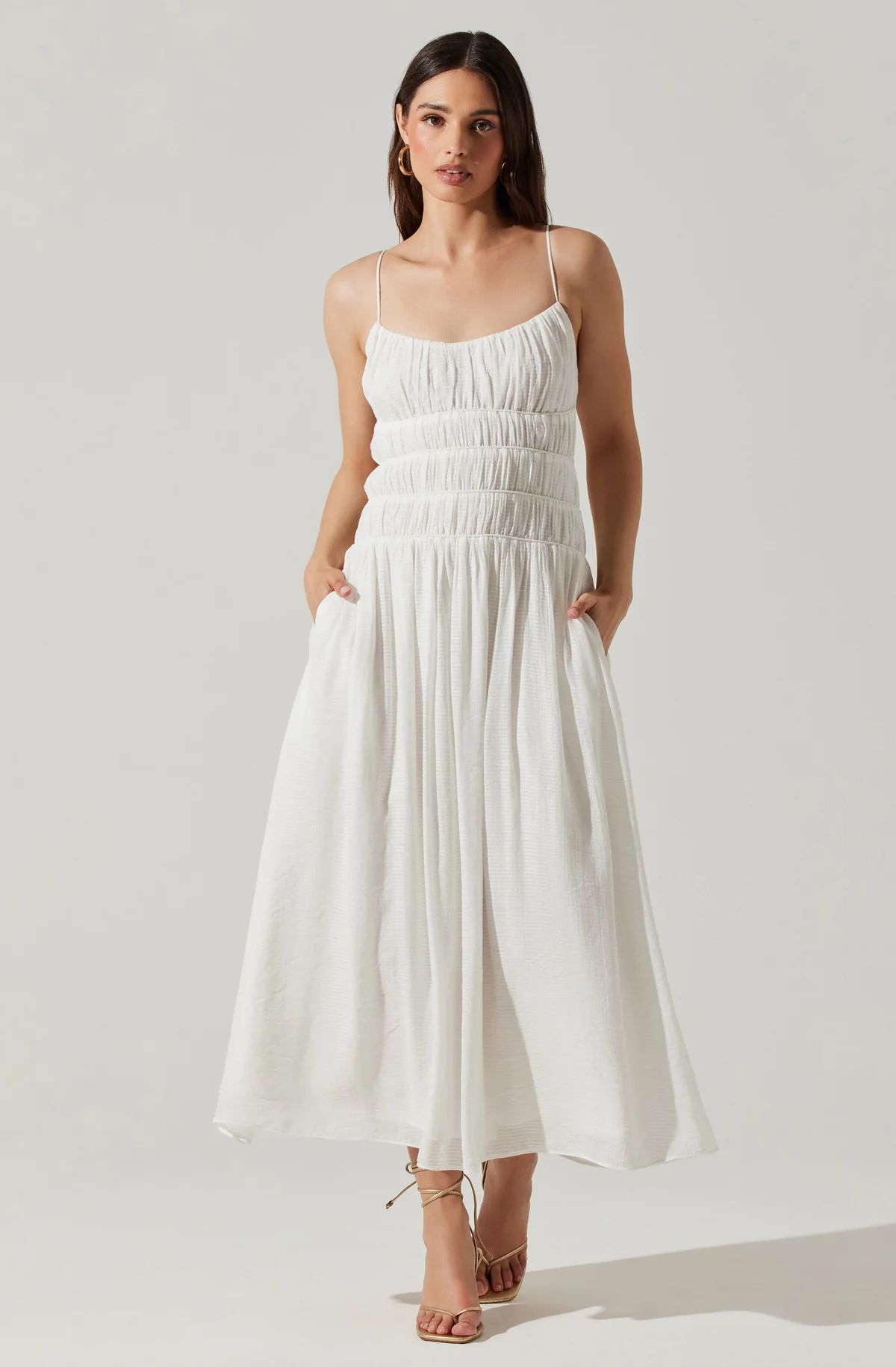 Andrina Smocked Midi Dress - White / L | ASTR The Label (US)