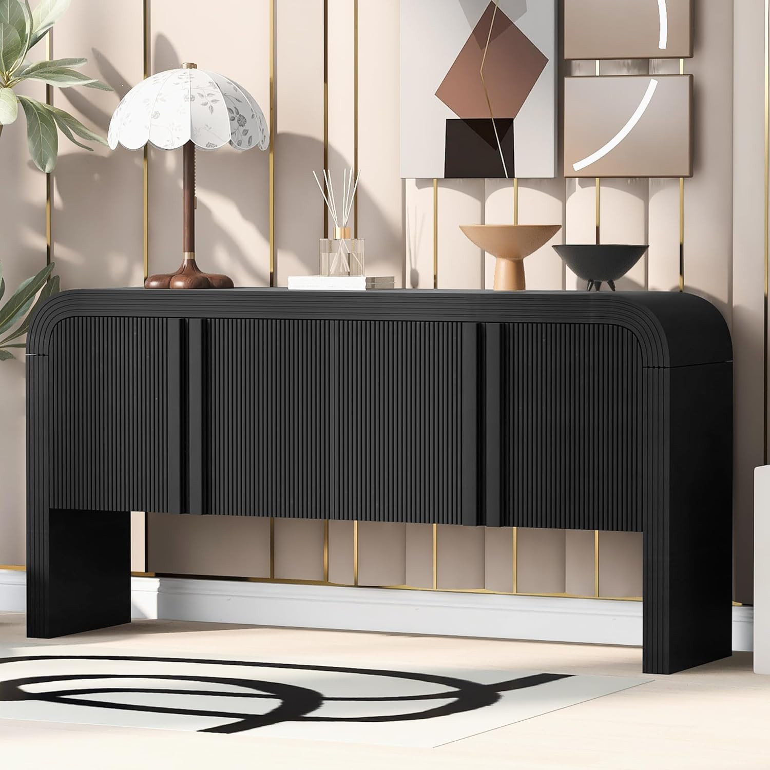 63 in Fluted Sideboard Buffet Cabinet with Storage,Doors and Adjustable Shelves, Wood Curved Cons... | Amazon (US)