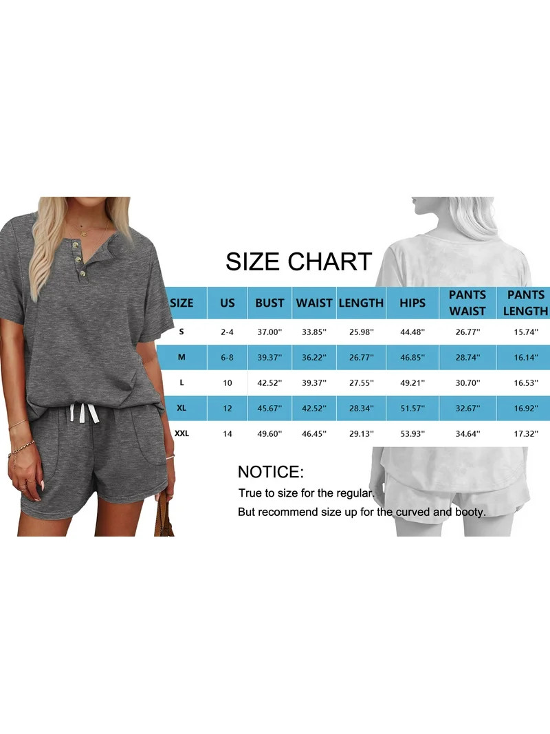 MOSHU Womens Pajamas Sets Button Down Tops and Drawstring Shorts With Pockets Two Piece Lounge Se... | Walmart (US)