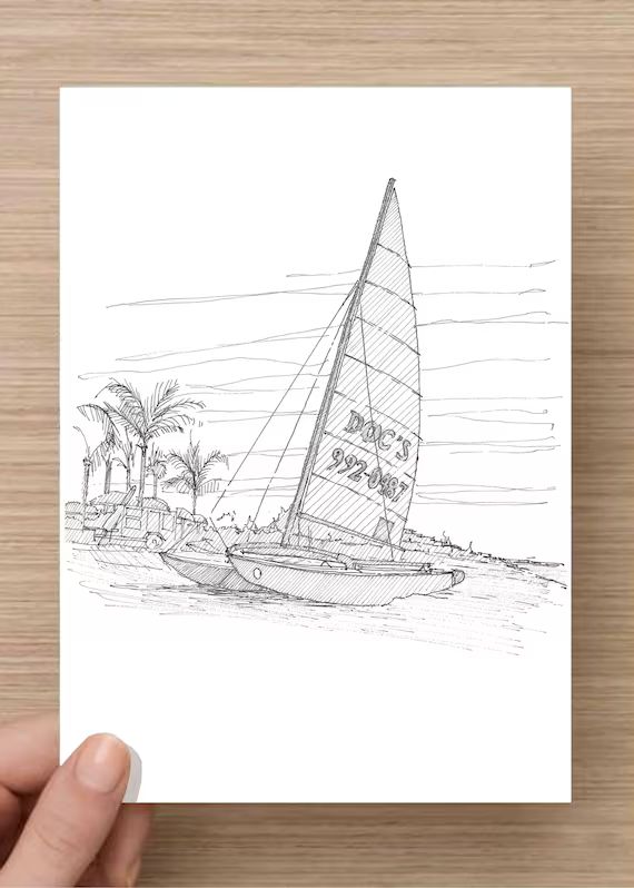 CATAMARAN SAILBOAT on beach in Florida - Pen and Ink, Drawing, Art, Sketchbook, Sailing, Beach, O... | Etsy (US)