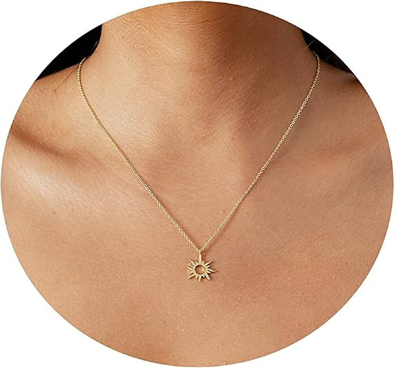 MIDEEO 14K Gold Leaf Pendant Necklaces for Women Dainty Sun Coin Choker Medallion Moon Star Neckl... | Amazon (US)