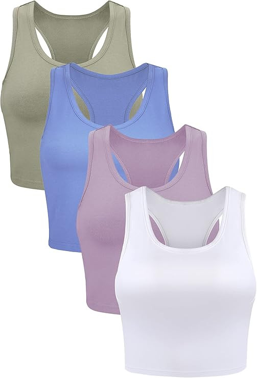 SATINIOR 4 Pieces Basic Crop Tank Tops Sleeveless Racerback Sport Cotton Tank Tops for Women | Amazon (US)