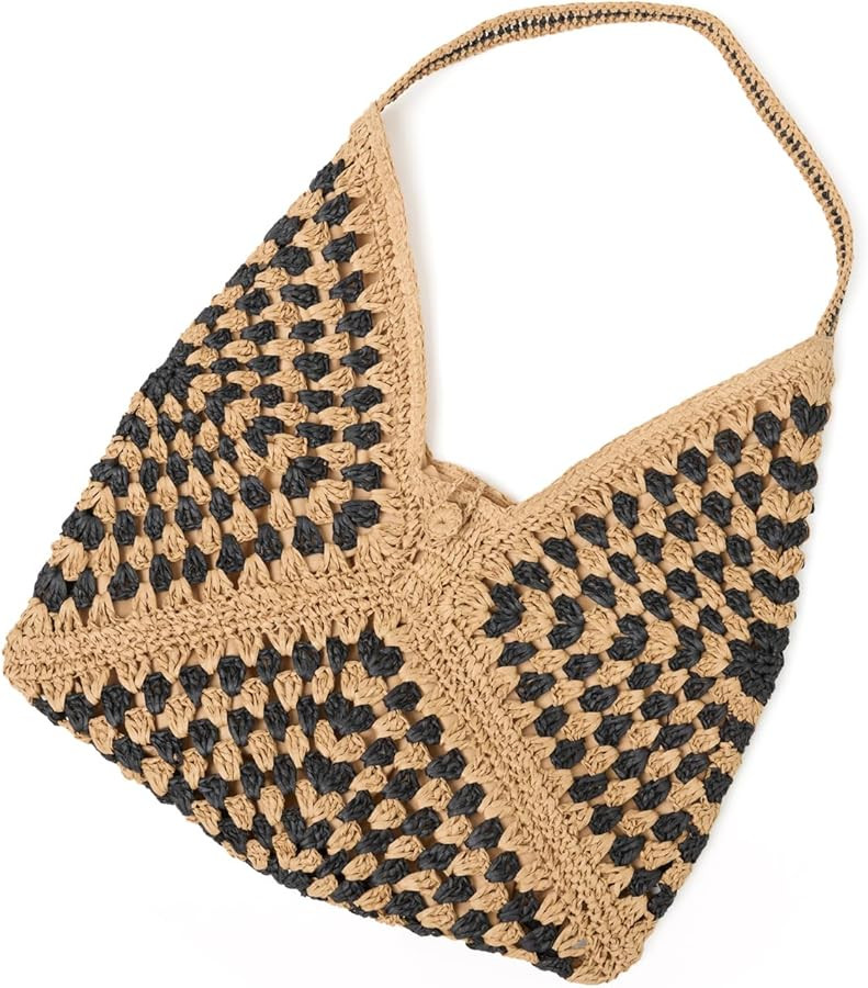 L*Space Coastline Beach Bag, Oversized Crochet Paper Raffia Tote with Lined Interior, Secure Butt... | Amazon (US)