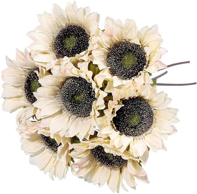 7PCS White Sunflowers Artificial Flowers Silk Long Stem Vintage Fall Sunflower Decorations for Ho... | Amazon (US)