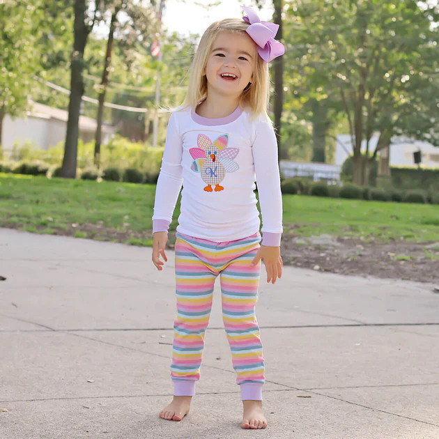 Turkey Multi Stripe Lavender Pajamas | Classic Whimsy