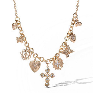 Gold-Tone Textured Cross and Heart Charm Necklace | Macy's