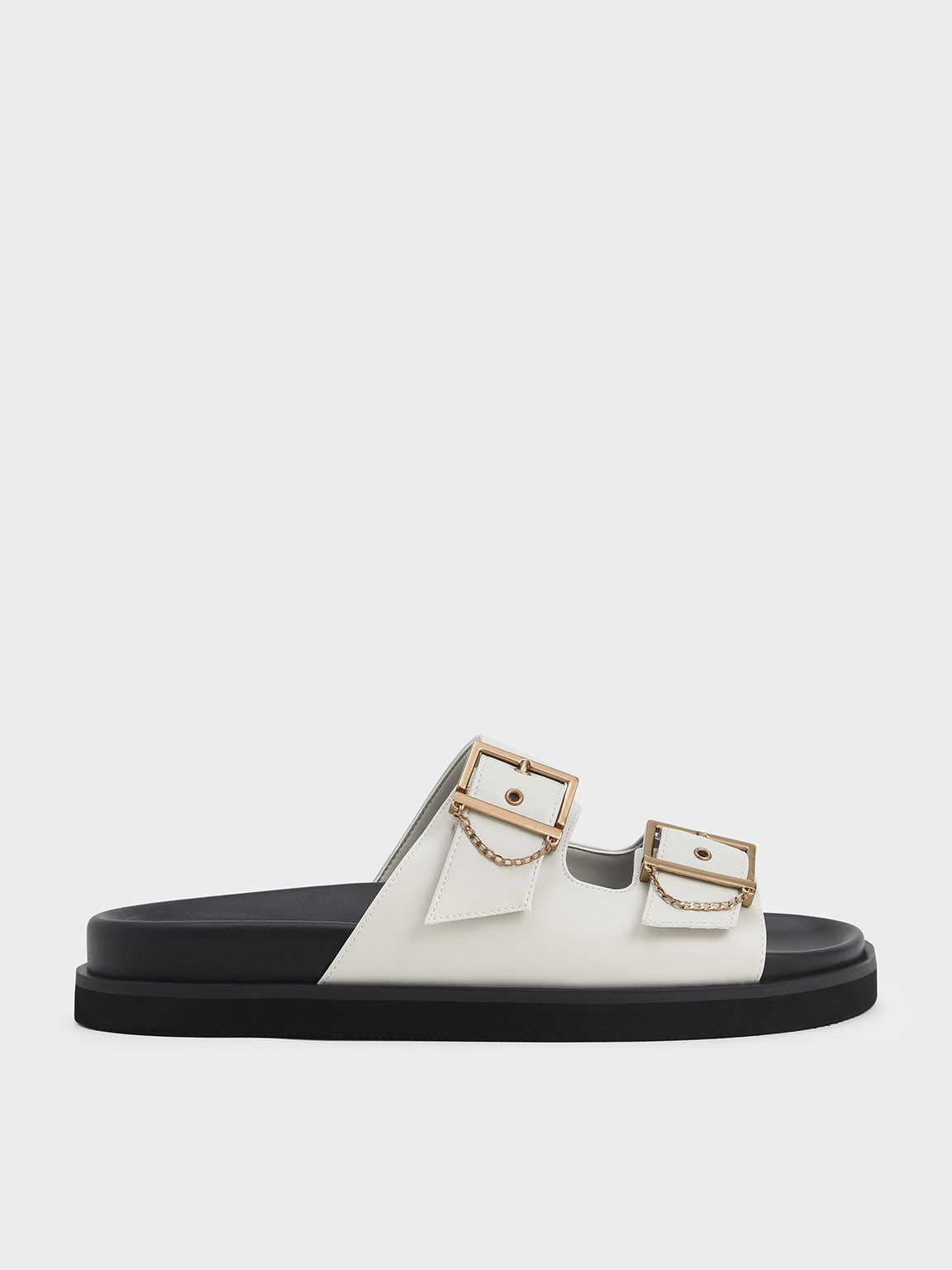 Chain-Link Buckled Slide Sandals
 - Chalk | Charles & Keith UK