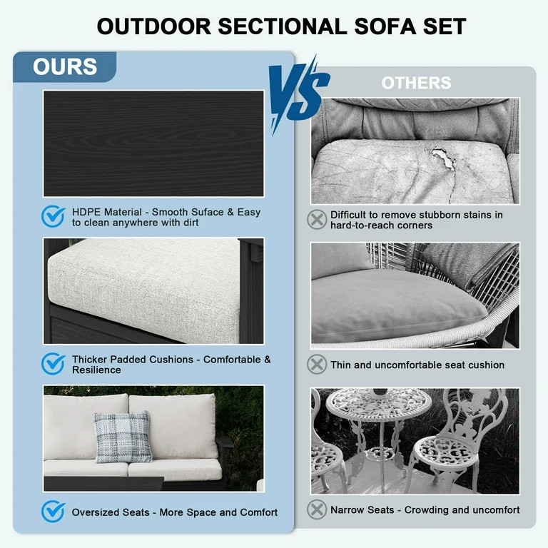 SERWALL Outdoor Patio Furniture Set, 7-Piece HDPE Outdoor Sofa Set Patio Conversation Set, Black ... | Walmart (US)