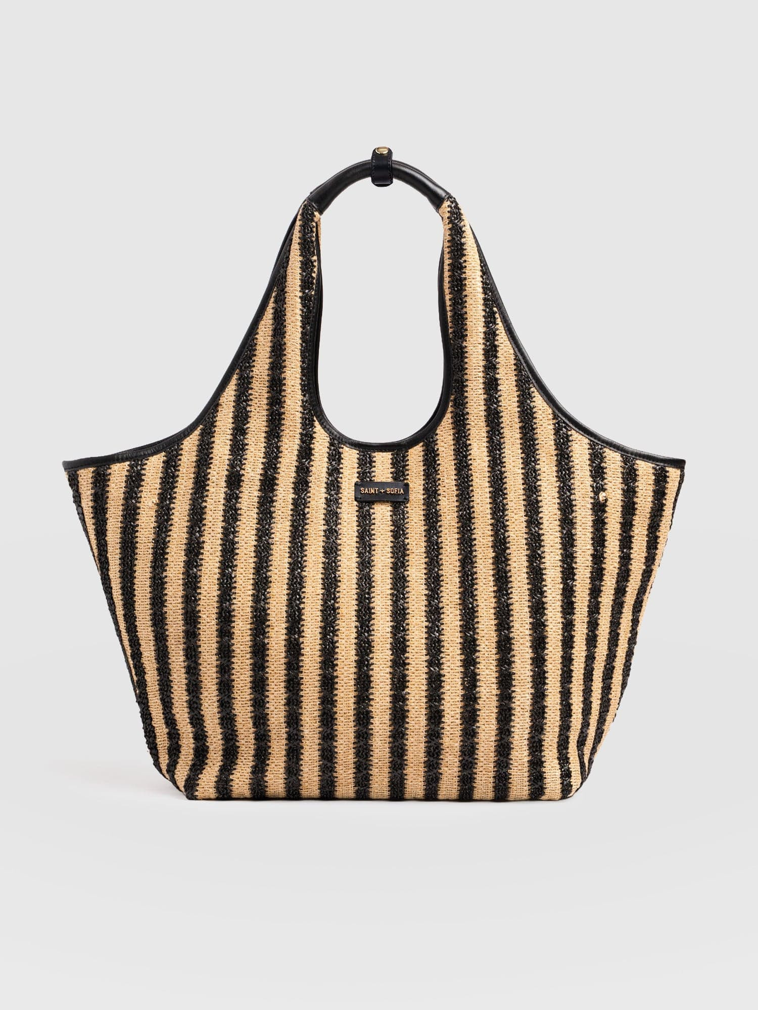 Large Stella Shoulder Tote Bag - Black Raffia | Saint + Sofia