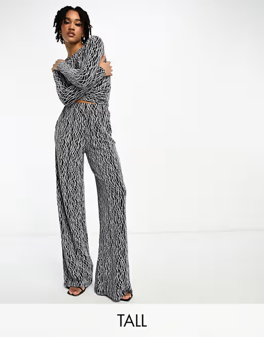 Vero Moda Tall wide leg pants in silver glitter | ASOS (Global)