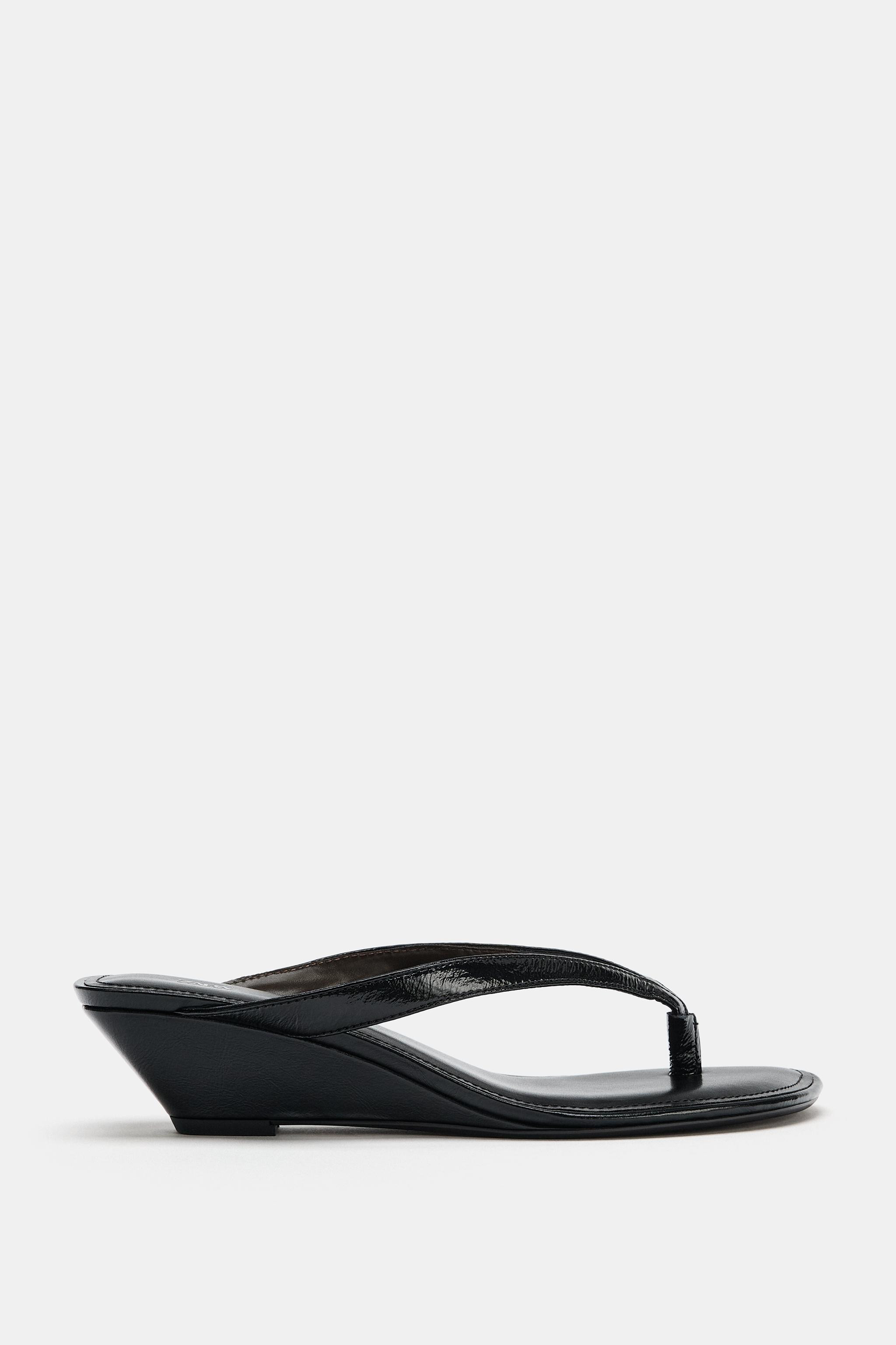 LEATHER WEDGE SANDALS | Zara US