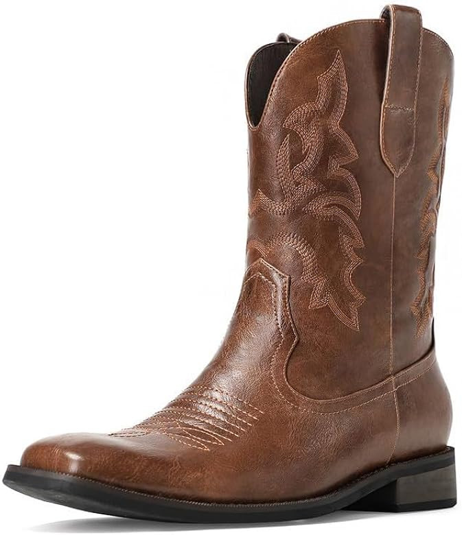 Suokdil Cowboy Boots for Men - Men's Western Boots With Embroidered, Slip Resistant Square Toe Ch... | Amazon (US)