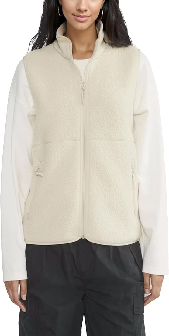 Womens Lightweight Fuzzy Fleece Vest Casual Warm Sleeveless Zip Up Mock Neck Sherpa Jacket with P... | Amazon (US)