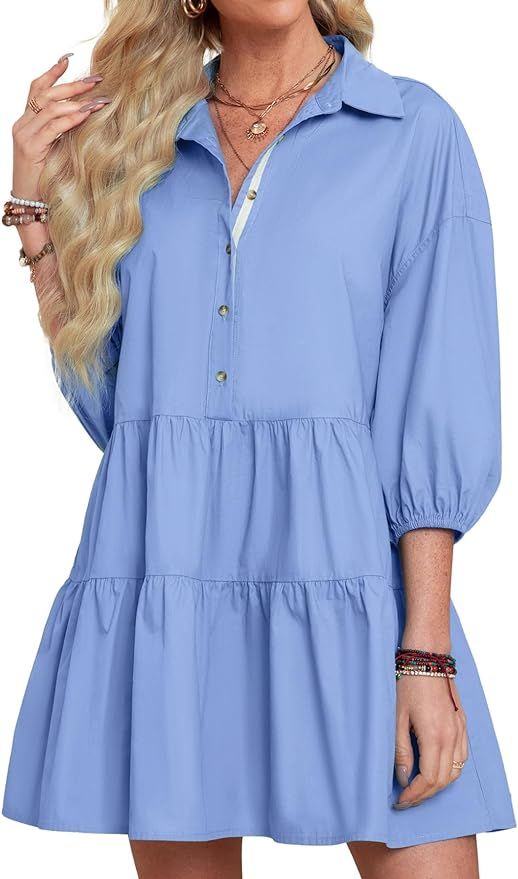 BerryGo Women's Casual Summer Babydoll Mini Dress Flowy Tiered Short Tunic Dress Puff Sleeve Butt... | Amazon (US)