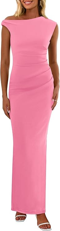 PRETTYGARDEN Women's 2025 Summer Formal Maxi Dresses Sleeveless One Shoulder Bodycon Ruched Mesh ... | Amazon (US)